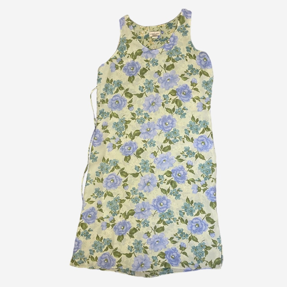 Vintage Y2K Studio Ease Sage green floral column sack midi dress tie back L/XL - Picture 8 of 11